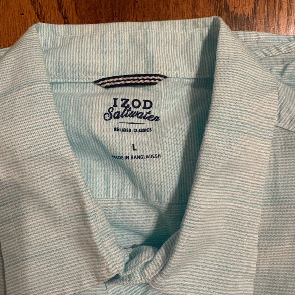 Izod Saltwater Striped Aqua Shirt - Picture 2 of 3